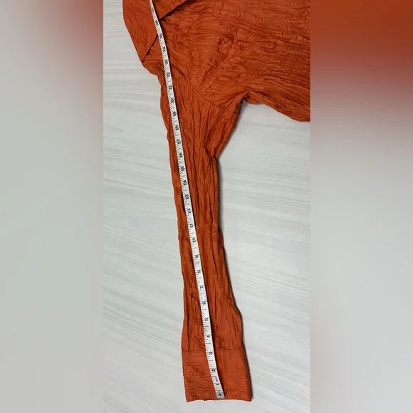 NWOT Clara Women's Vibrant Orange Crinkle Button-Down Shirt - Picture 10 of 15